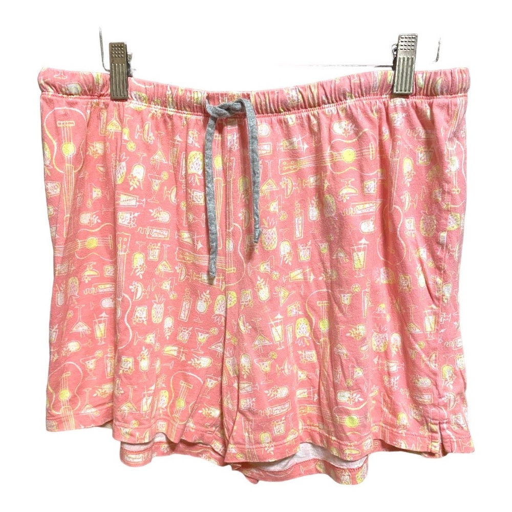 Pink Lounge Shorts with Guitars, Drinks & Pineapples  Print L